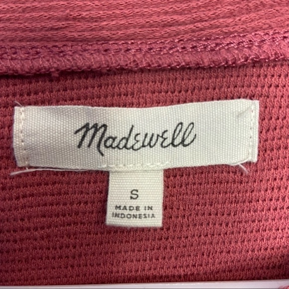 MADEWELL Sweater Ribbed Salmon Mauve Round Neckline Bell Balloon Sleeve - Picture 6 of 7